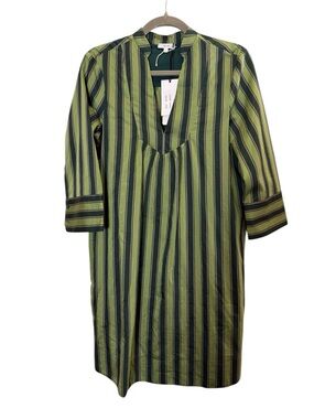 Iris & Ink Women’s Retro Green Stripe Minimalist Mini Shirt Dress sz 6